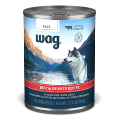 Lata Wag ternera y pollo de 12,5 oz, ingrediente principal carne real.