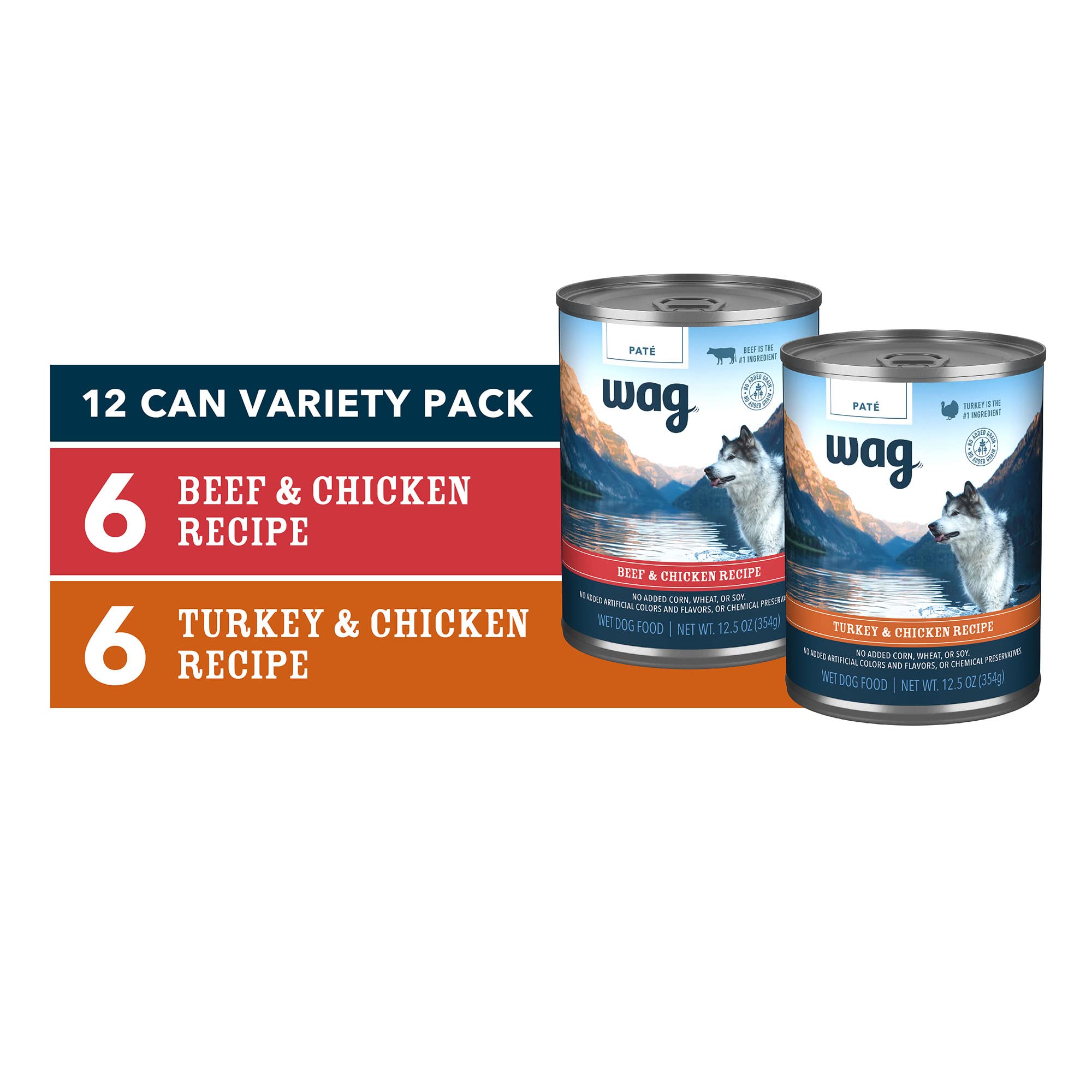 Wag Pate, lata 12.5oz, variedad Pavo y Pollo, opción húmeda para perros.