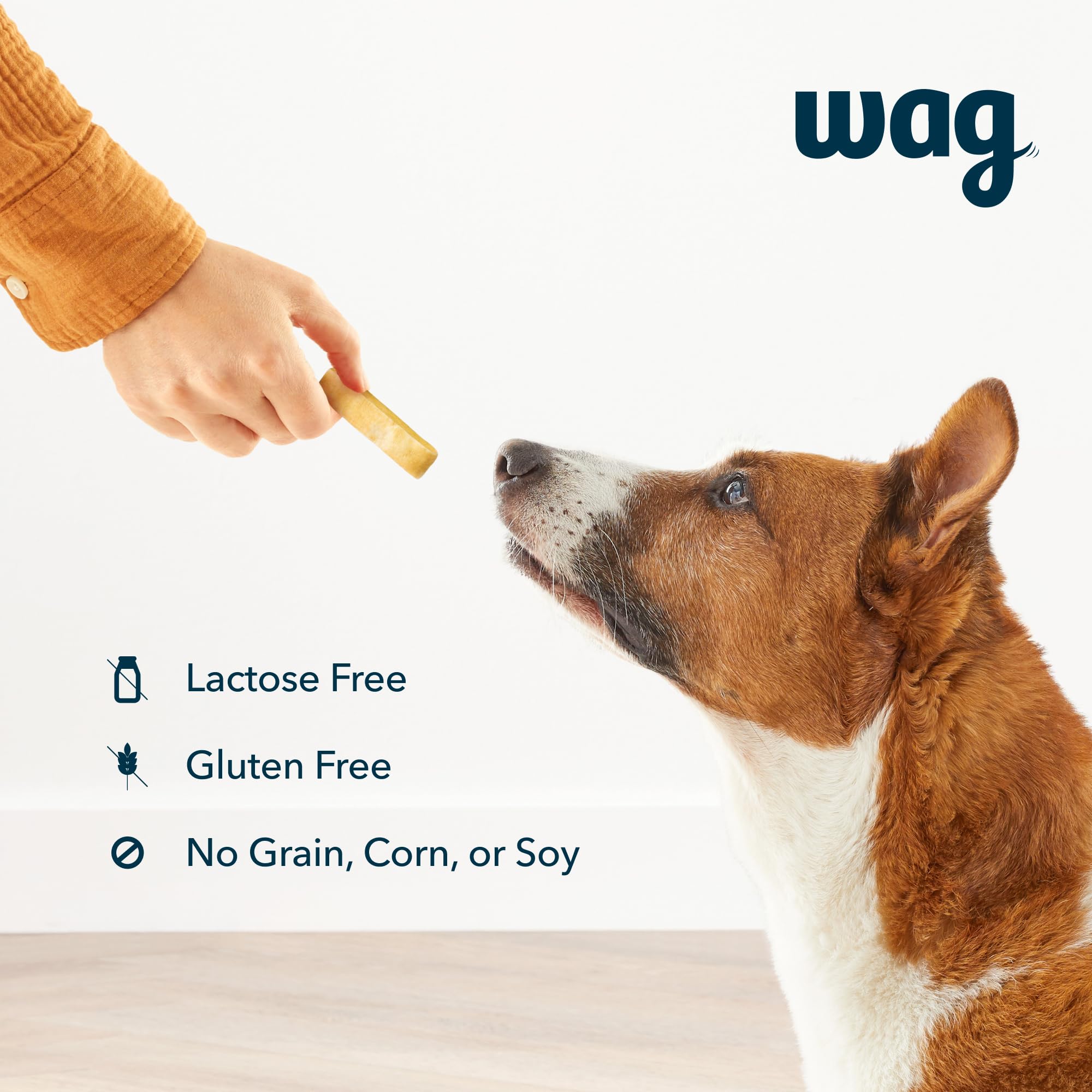 WAG Yak Cheese Himalayan, snack proteico alto para perros grandes durante juego y descanso.