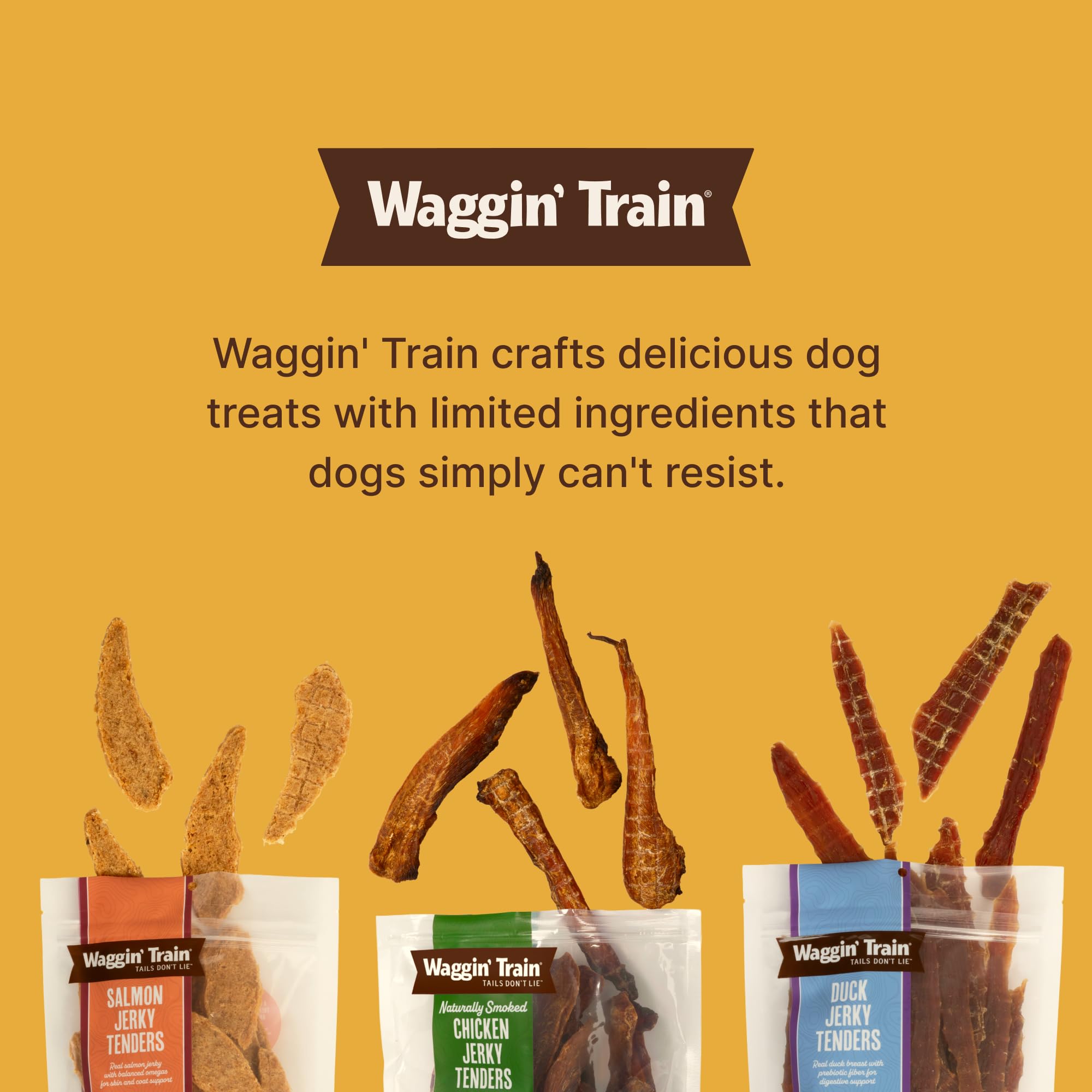 Waggin' Train digestible para todas las tallas, ideal para perros pequeños y grandes.