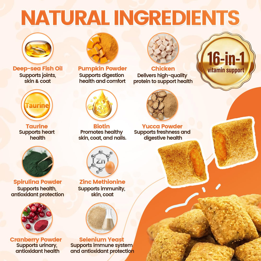 Wagmee vitaminas para perros, sabor a pollo para palatabilidad.