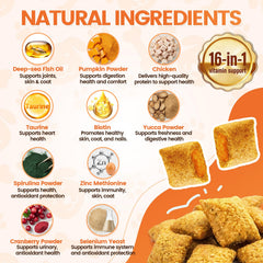 Wagmee vitaminas para perros, sabor a pollo para palatabilidad.