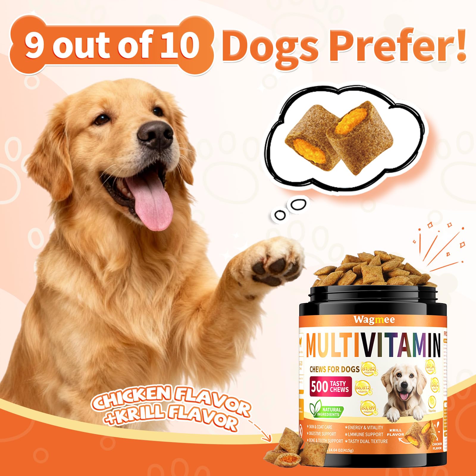 Wagmee vitaminas para perros, taurina para apoyar función metabólica y digestiva.