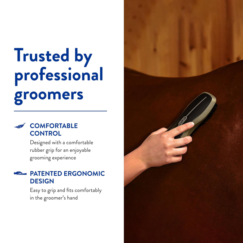 Cepillo Wahl para caballo, pelo limpio y brillo natural tras el cepillado.