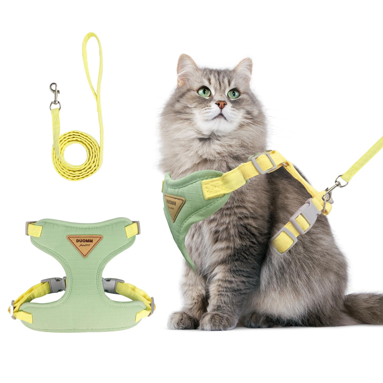 Arnés Wanheart verde talla L para gatos, cómodo durante paseos.