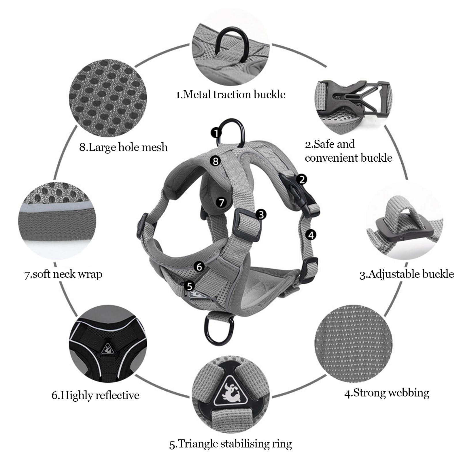 Wanheart sistema ajuste arnés-gato facilita colocación y ajuste cómodo.