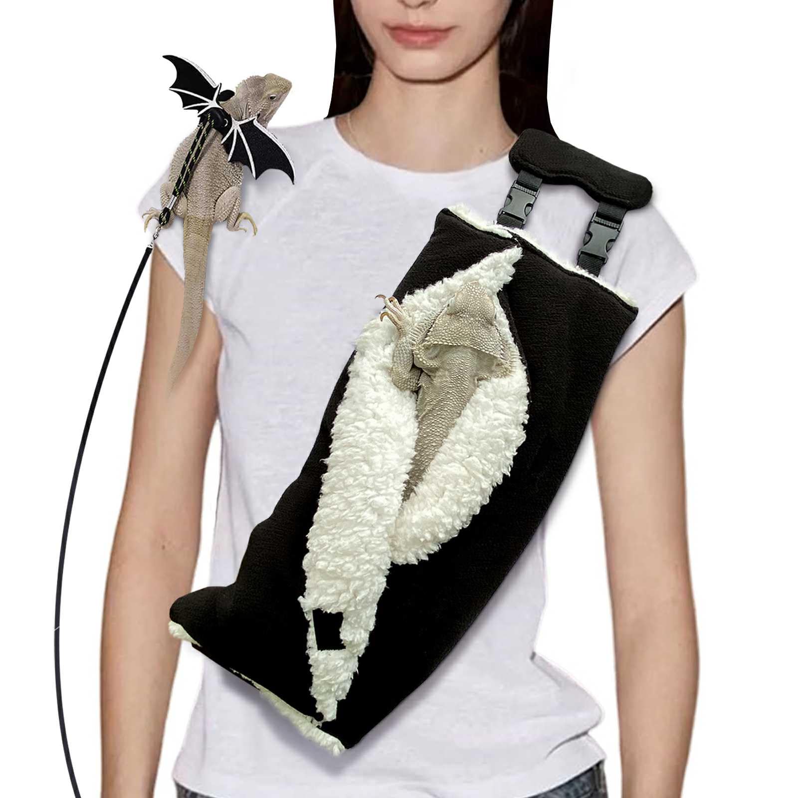 WATFOON sling-portador dragón-barbudo negro para paseos seguros y cómodos