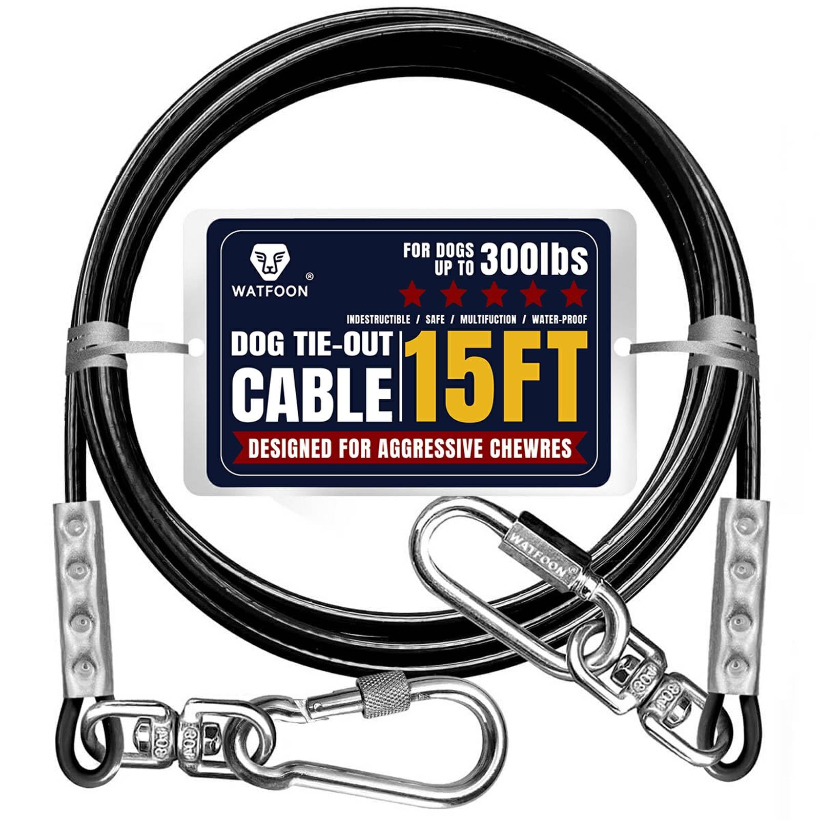 Watfoon cable de sujección de 15 pies en acero inoxidable detalle de alta resistencia.