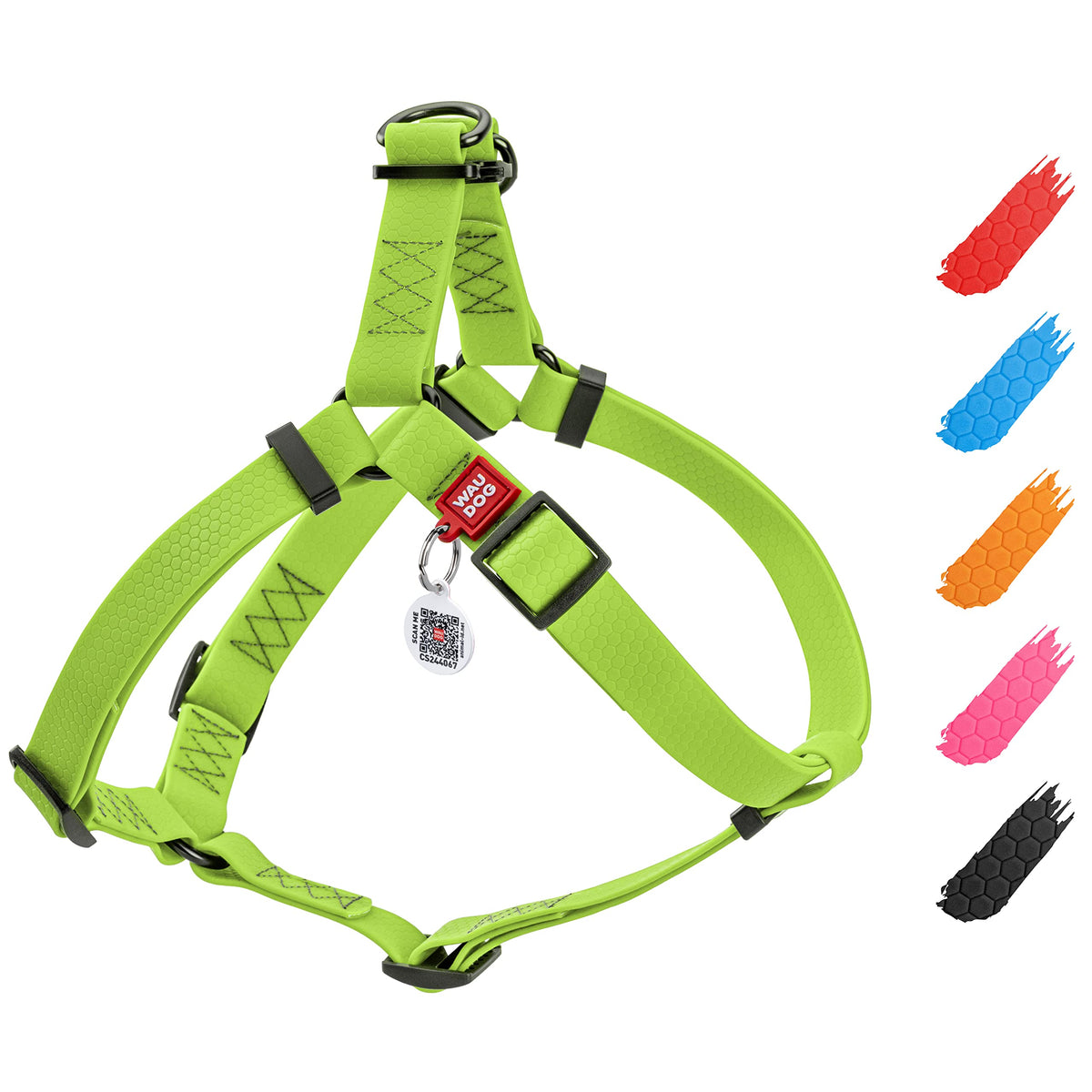WAUDOG arnés impermeable con cierre de metal para paseos limpios y seguros.