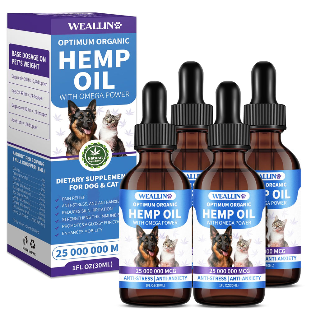 WEALLIN aceite de cáñamo para perros y gatos, botella con gotero para administración fácil
