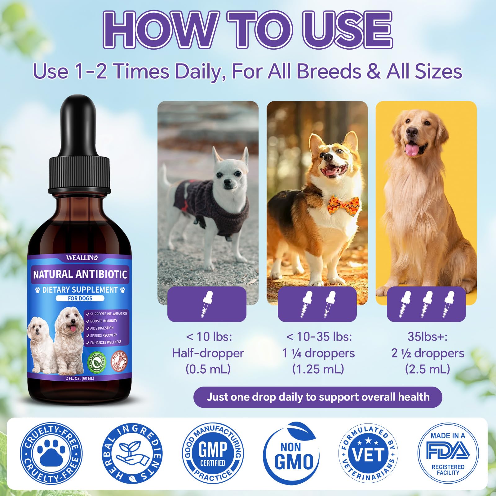 WEALLIN antibióticos para perros: cuidado de piel y orejas para alivio suave.