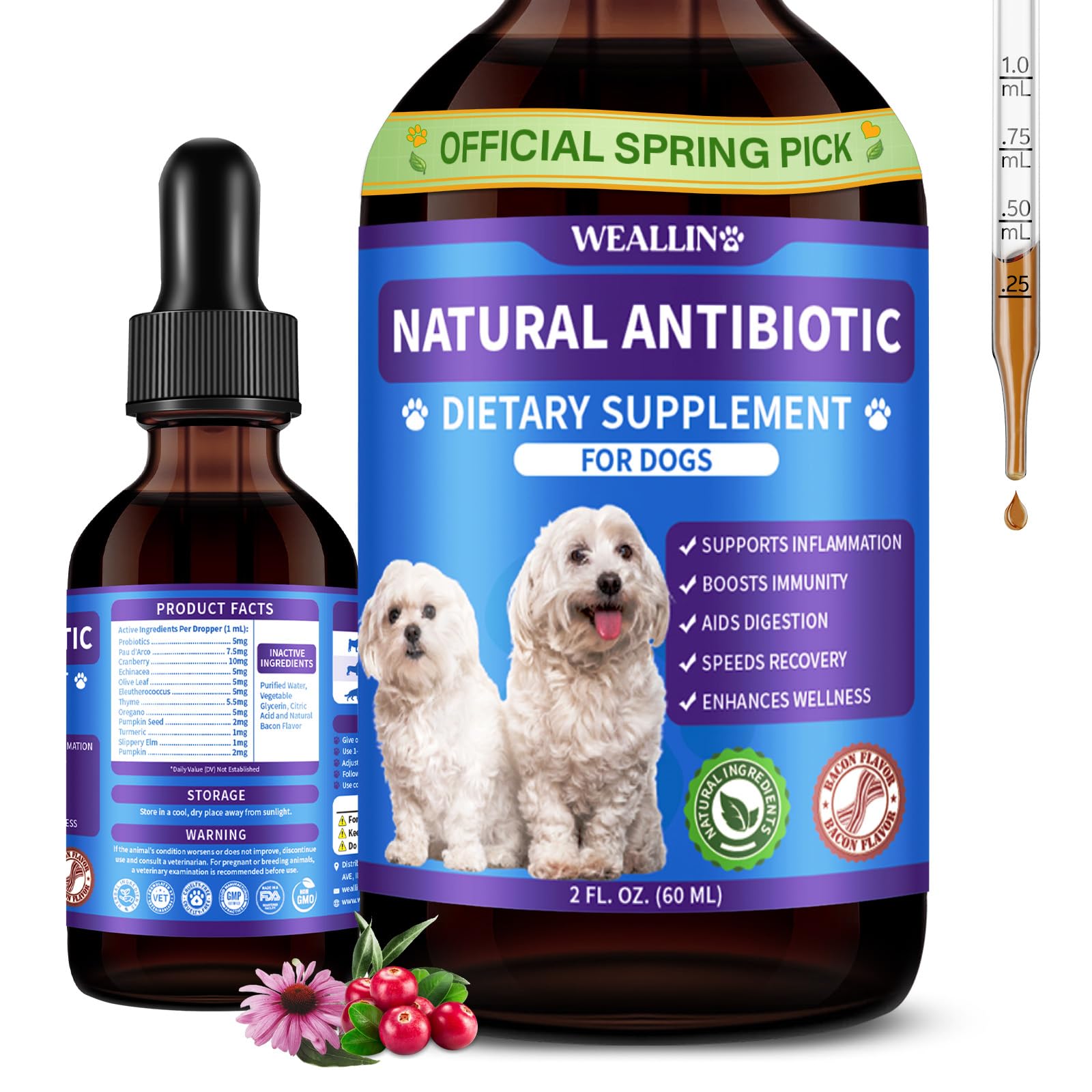 WEALLIN antibióticos para perros: botella de soporte para uso diario y cómodo.