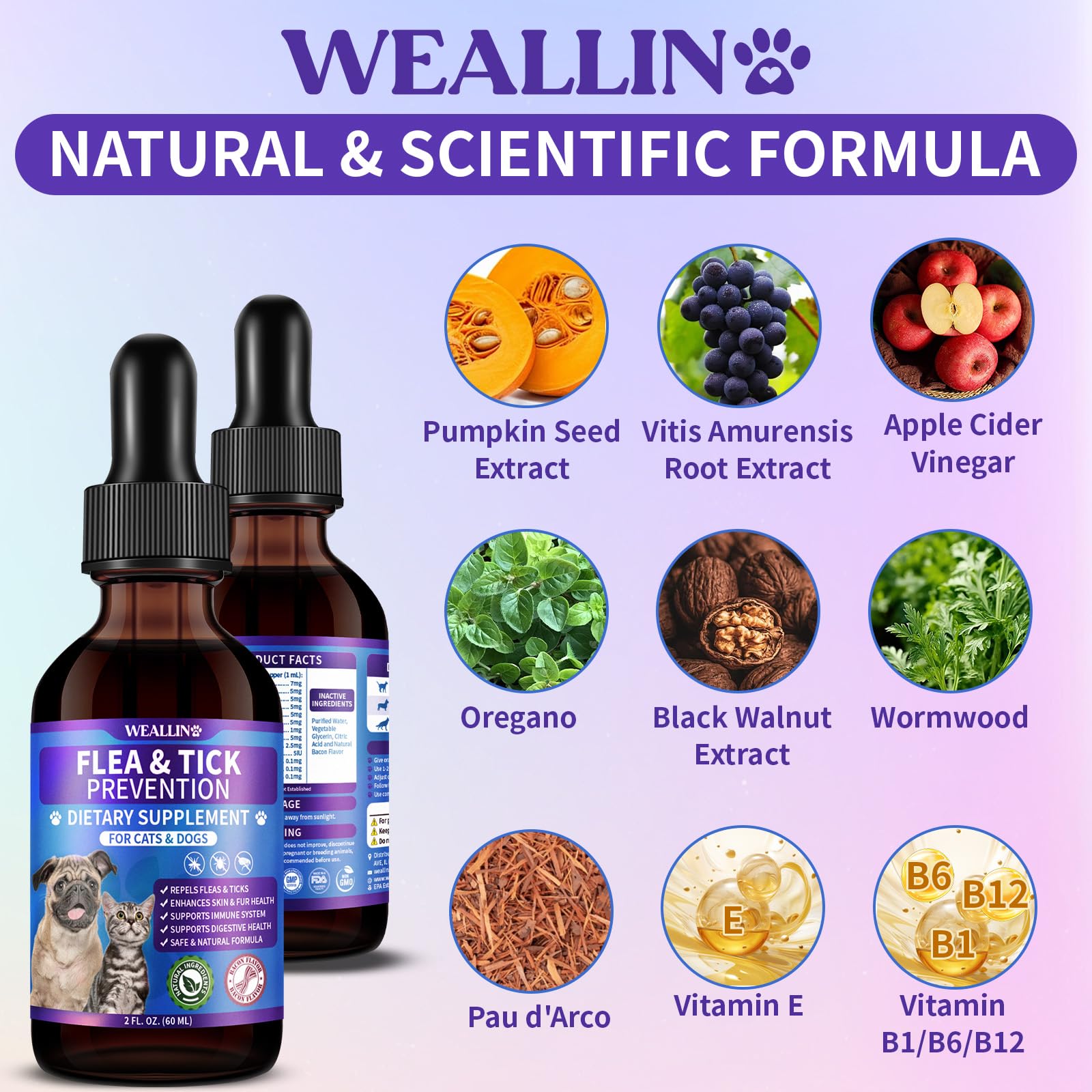 WEALLIN extractos vegetales naturales para pulgas en mascotas.