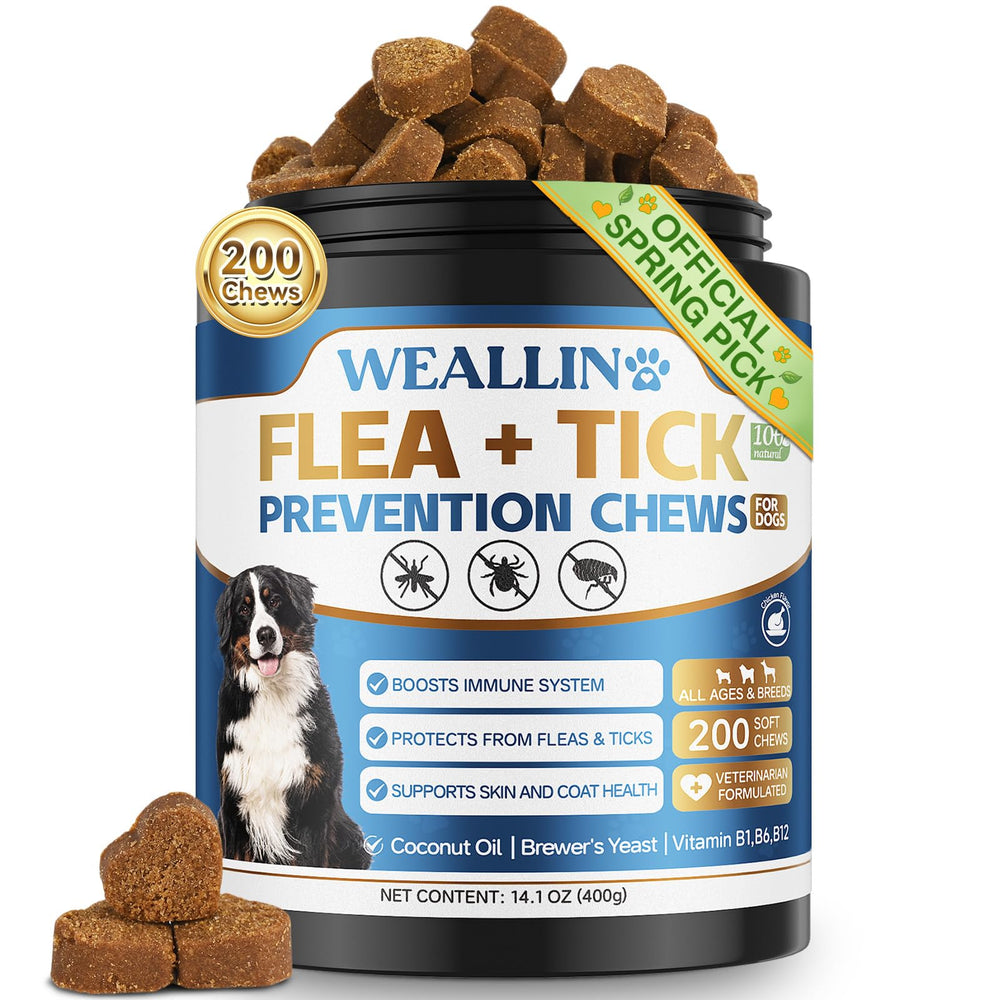 WEALLIN frasco de comprimidos para perros, protección natural contra pulgas y garrapatas.