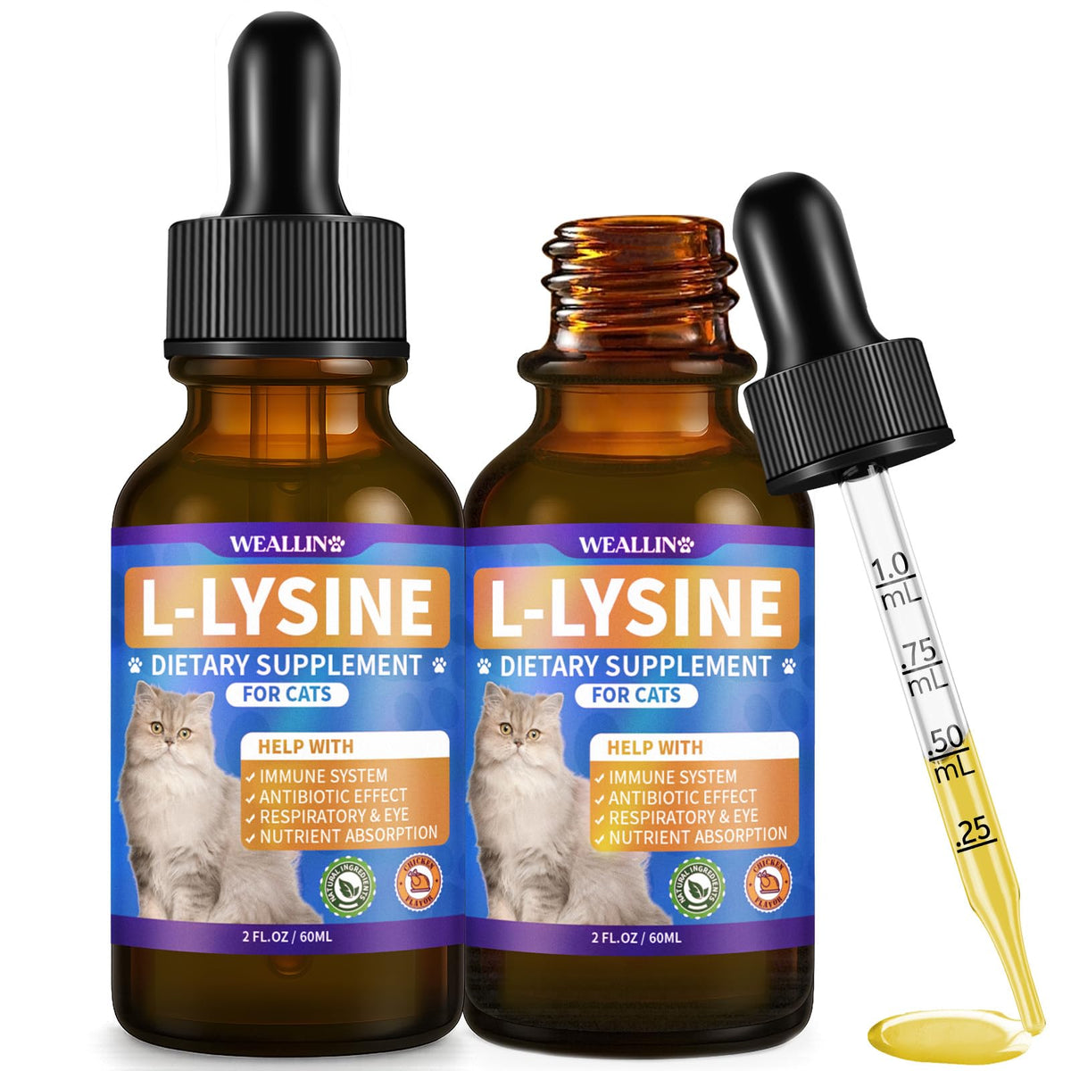 WEALLIN lisina para gatos, botella con gotero, apoyo inmunitario suave