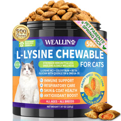 WEALLIN L-lisina para Gatos: premio crujiente con núcleo krill para apoyo inmunológico.