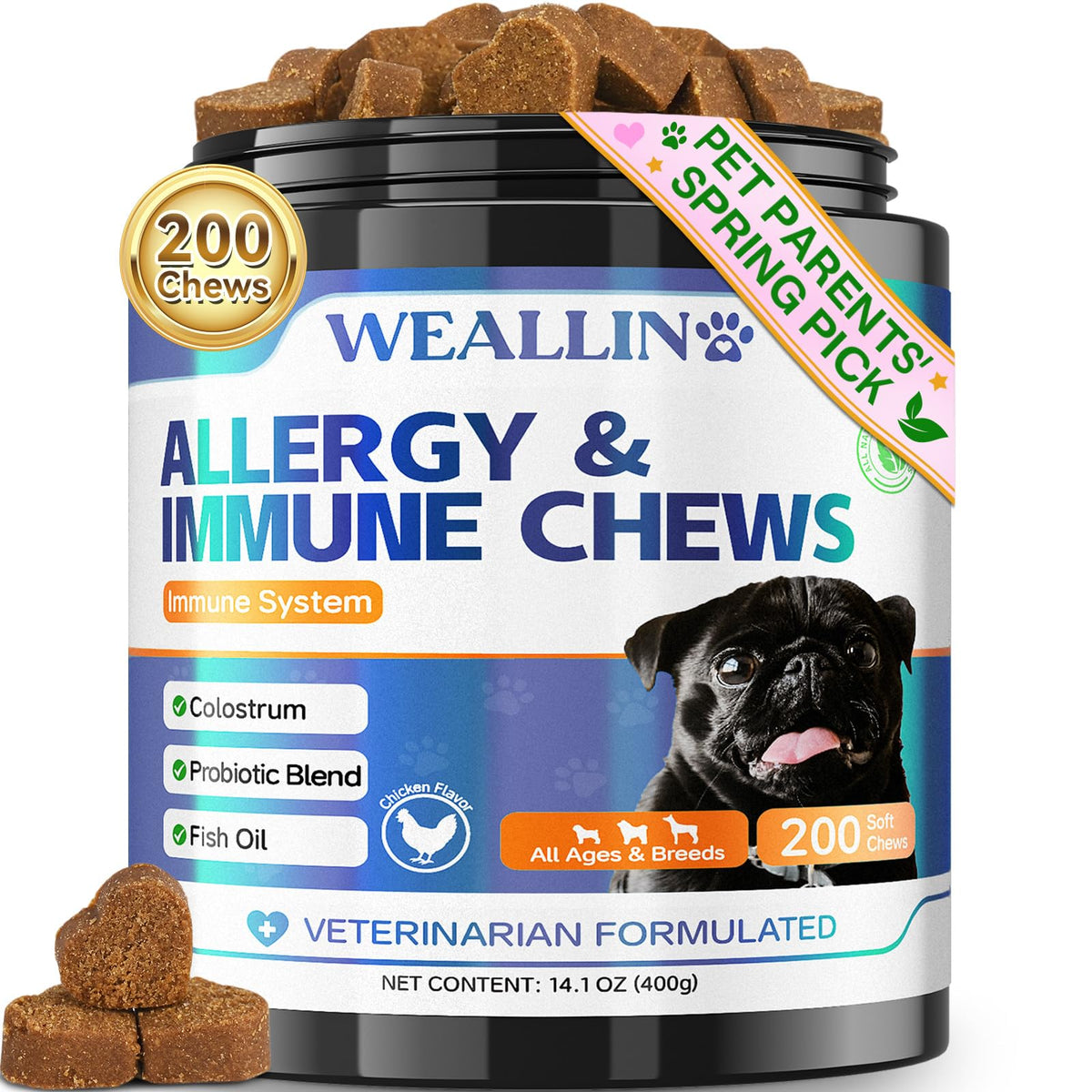 WEALLIN masticables para alergias en bote, alivio diario para picor.