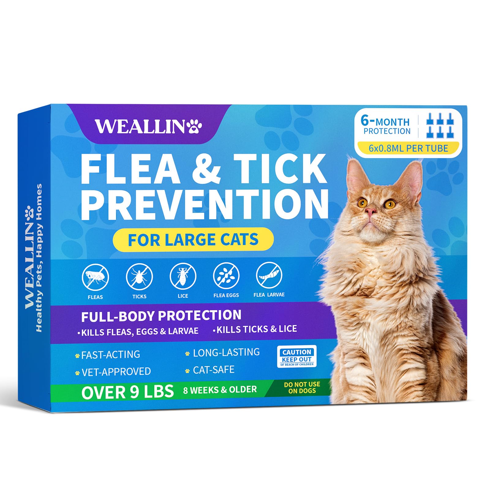 WEALLIN tratamiento para pulgas y garrapatas en gatos grandes, en bote.