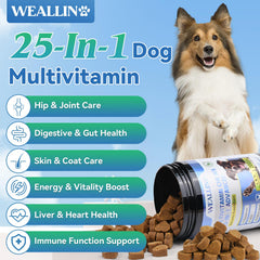 WEALLIN vitaminas para perros, tabletas masticables con sabor a pollo para administración diaria.