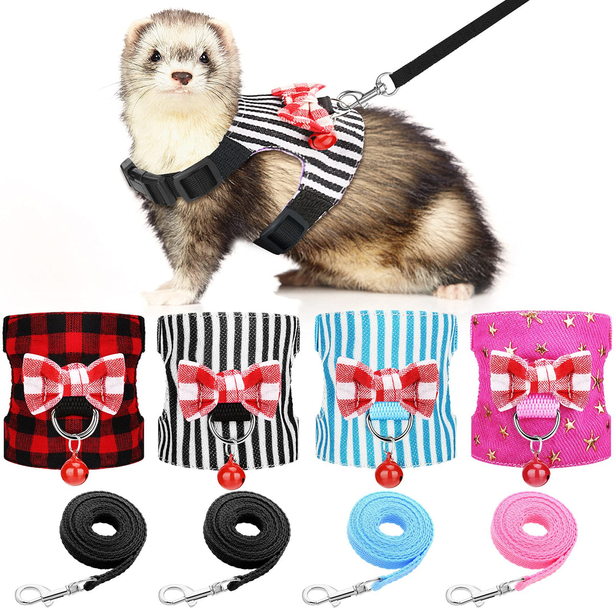 Weewooday arnés para hurón pequeño con bowknot para paseos seguros y cómodos.