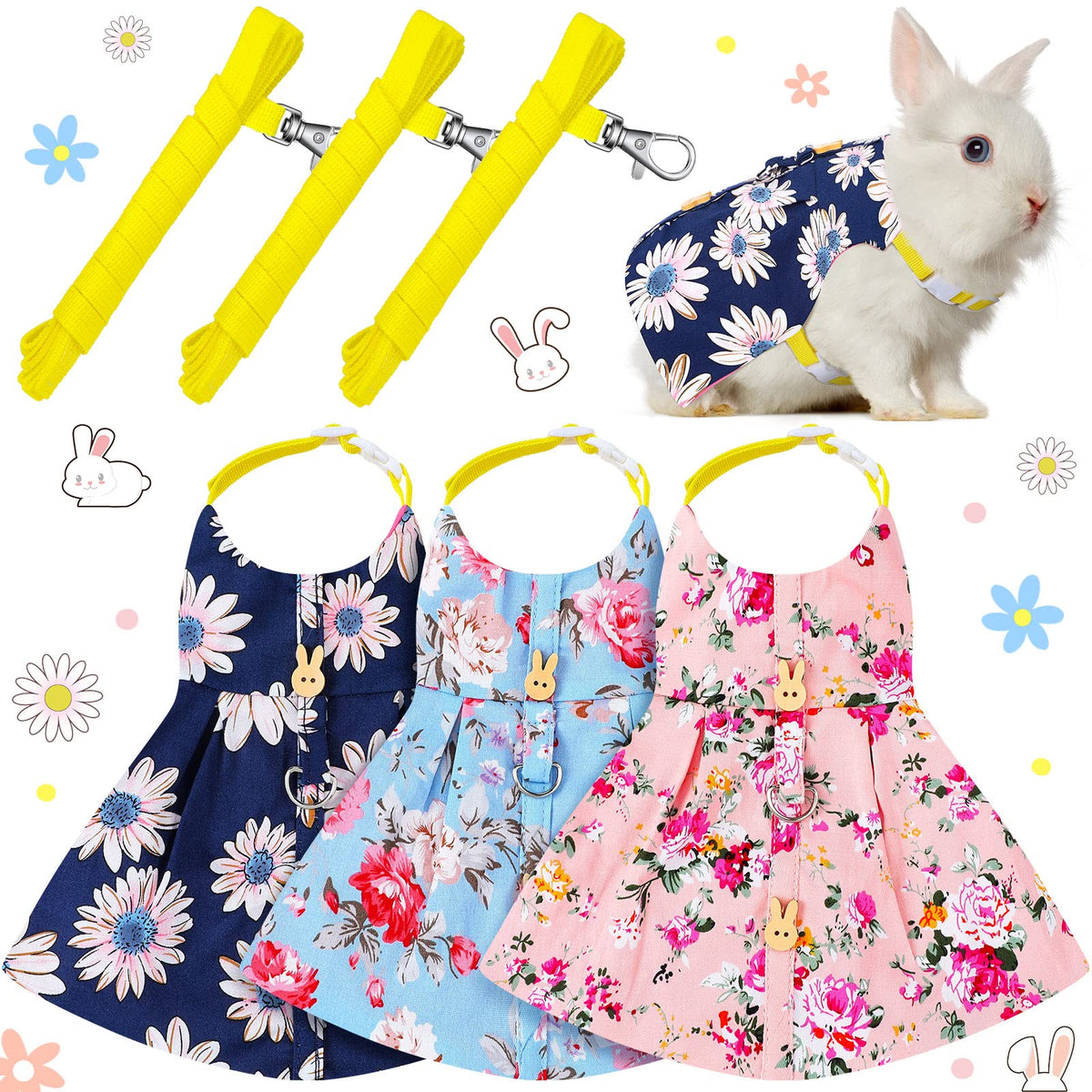 Weewooday arnés y vestido conejo rosa flor, cómodo para paseos diarios.