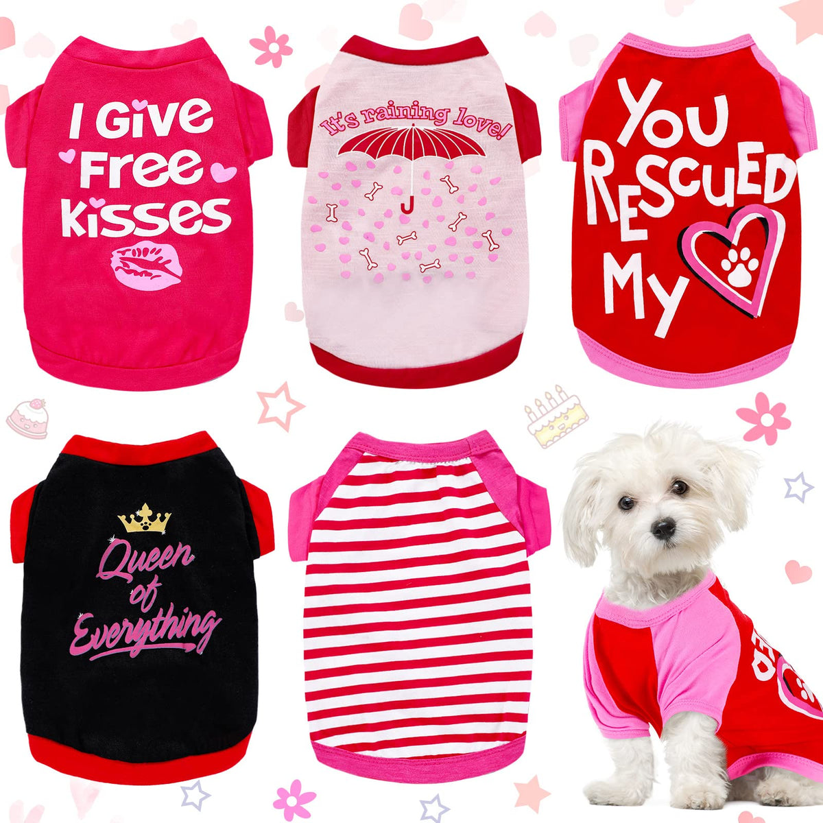 Camiseta Weewooday para perrito San Valentín rosa, suave y cómoda para paseos.