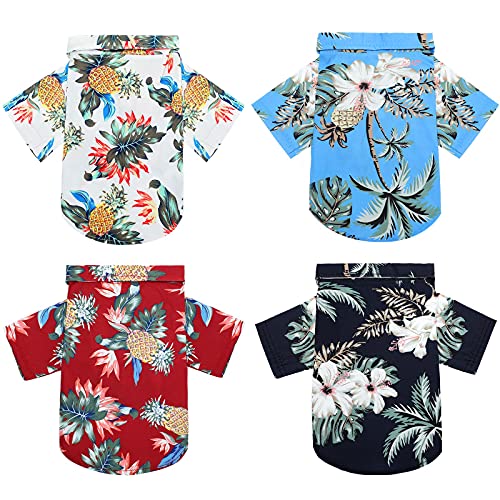Camiseta hawaiana Weewooday para perro con floral vibrante, tela suave y transpirable para verano.