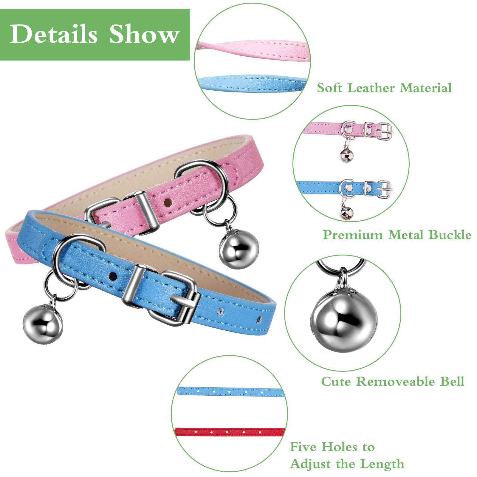 Weewooday collar-gato-cuero-campana-metalica: campana que facilita localizar al gato.