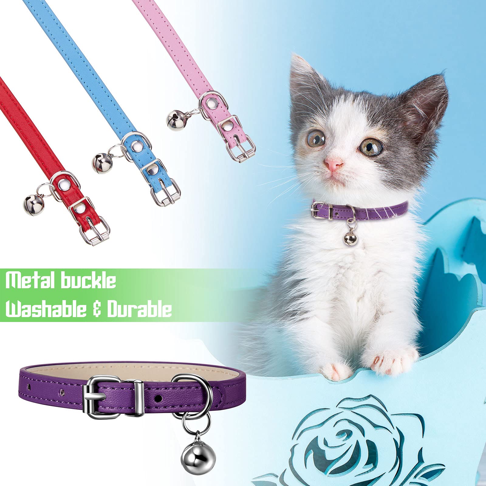 Collar Weewooday verde para gatitos, diseño elegante y fácil de colocar.