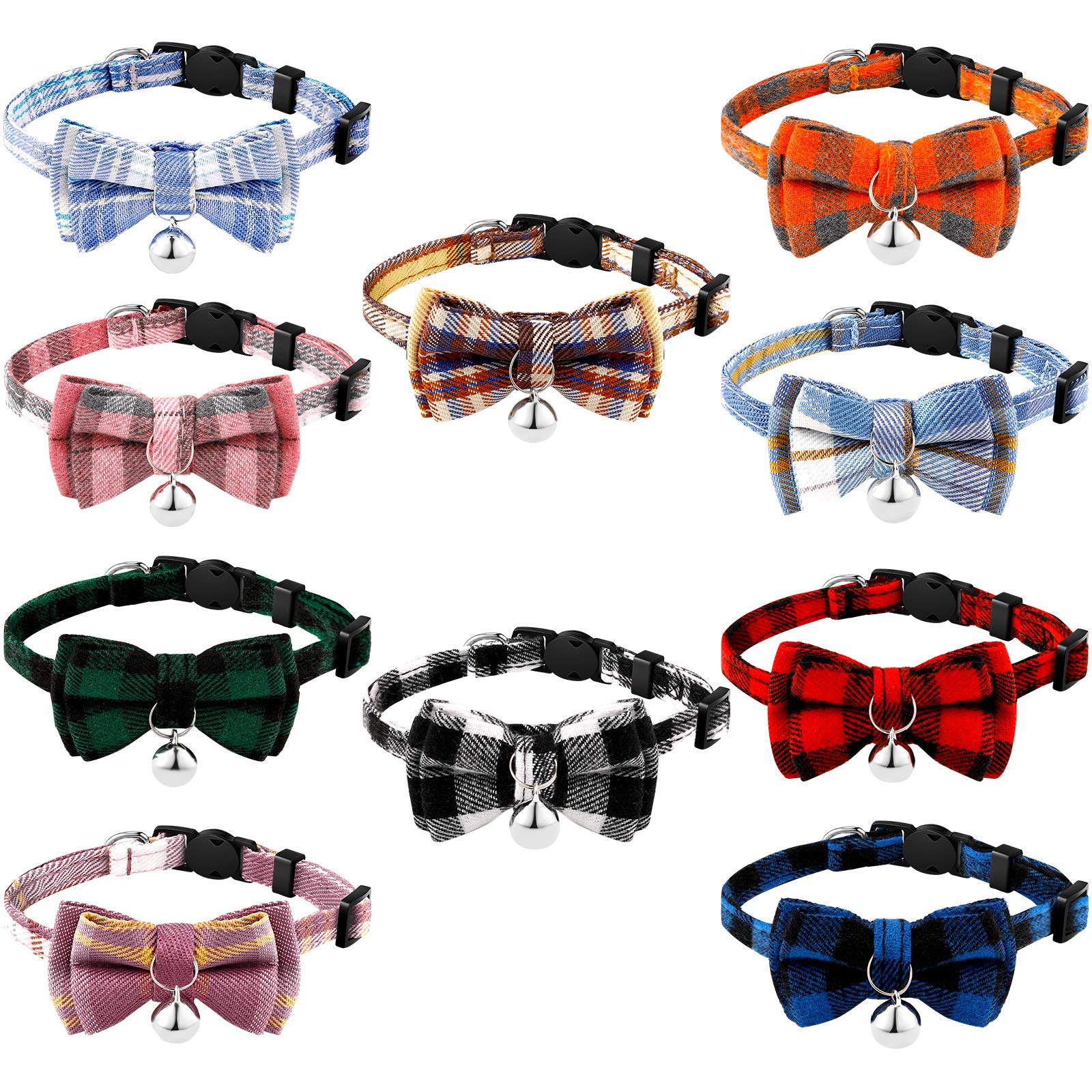 Collar Weewooday para gato con lazo y campana, estilo plaid para fiestas.