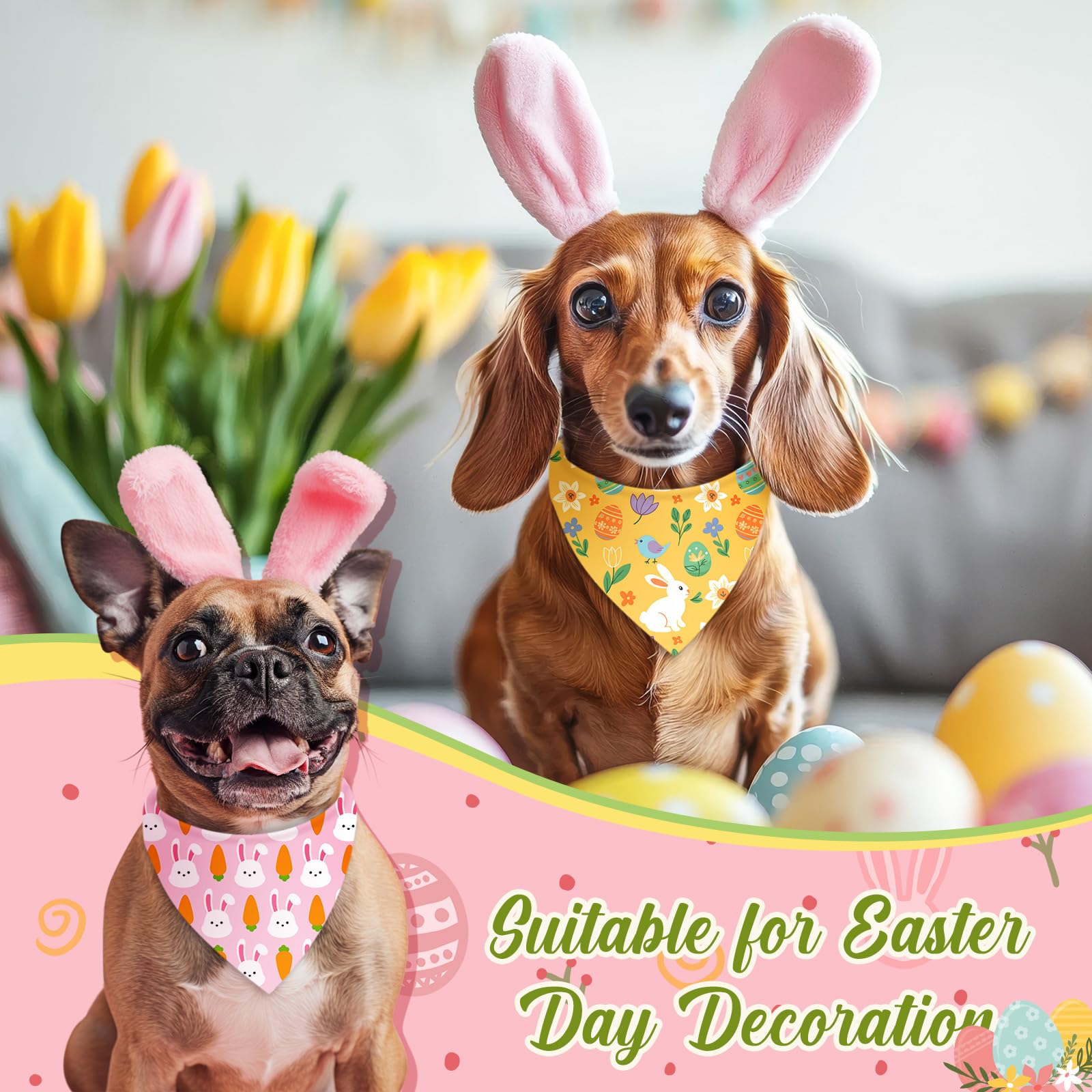 Weewooday Easter dog bandanas con patrón huevo, colorido complemento para paseos.