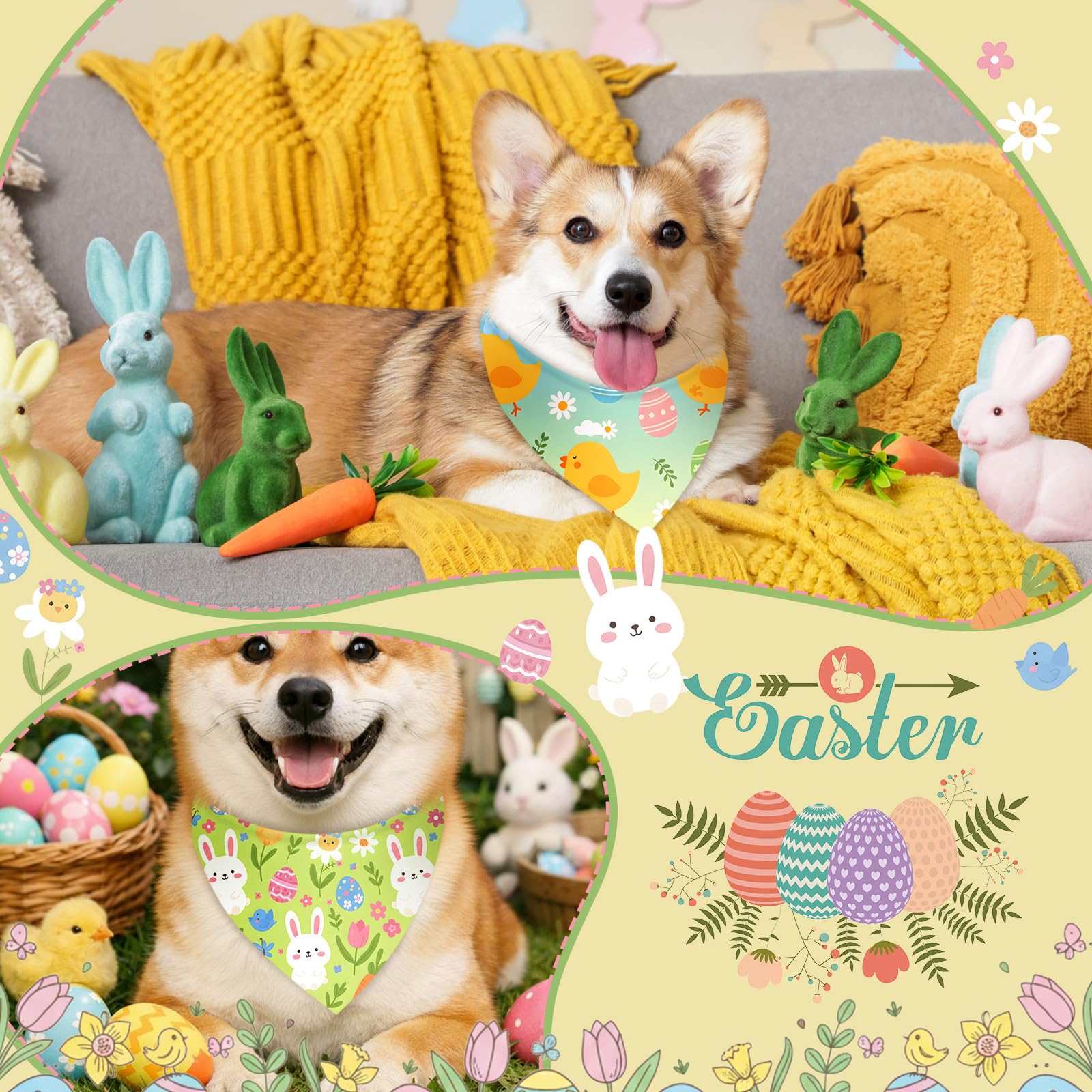 Weewooday Easter dog bandanas diseño multicolor, perfecto para fiestas al aire libre.