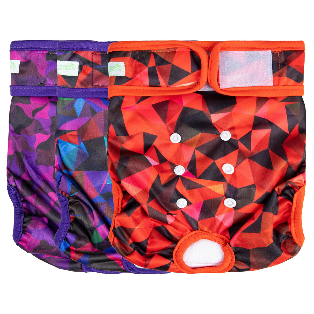Pañales Wegreeco para perra con diseño abstracto morado, reutilizables para uso diario.