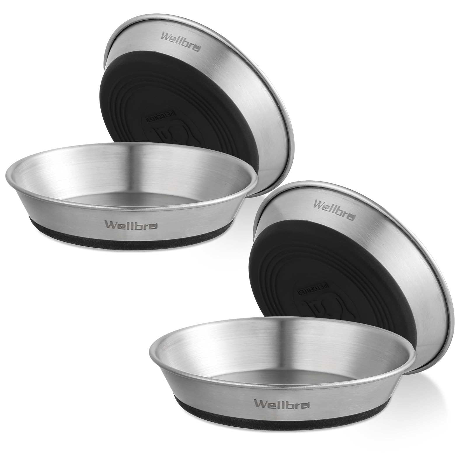 Wellbro: comederos para gatos en acero inoxidable de 4 piezas, prácticos para comida y agua.