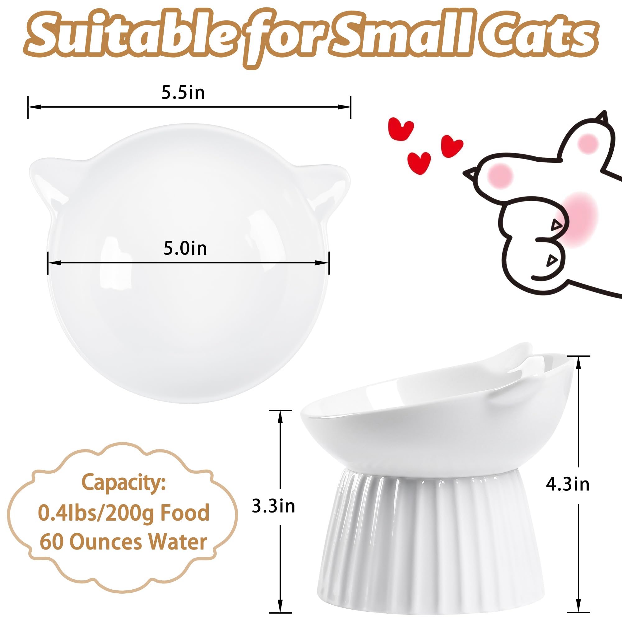 Wellbro tazón elevado para gatos con borde ancho para evitar fatiga de bigotes.