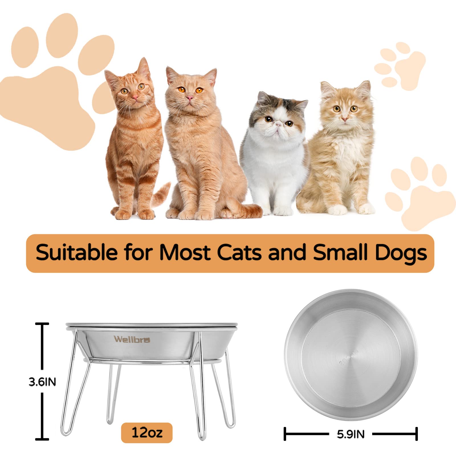 Wellbro tazones de 12 onzas para gatos pequeños con fondo ancho y ergonomía