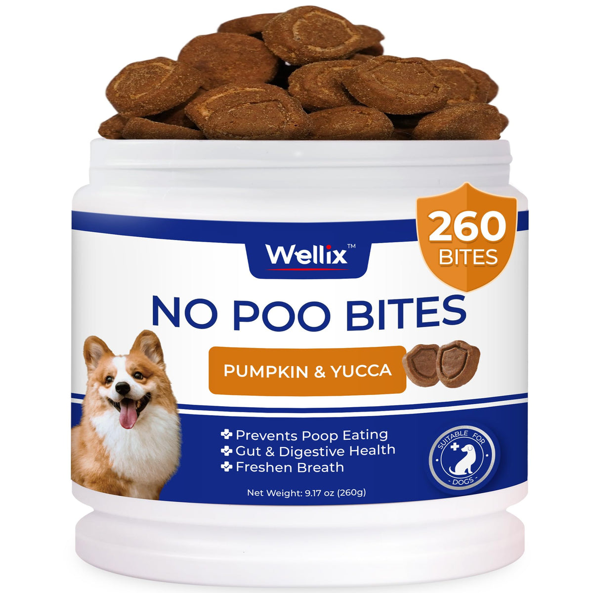 Wellix 260 Bites bottle front label highlights probiotic gut support.