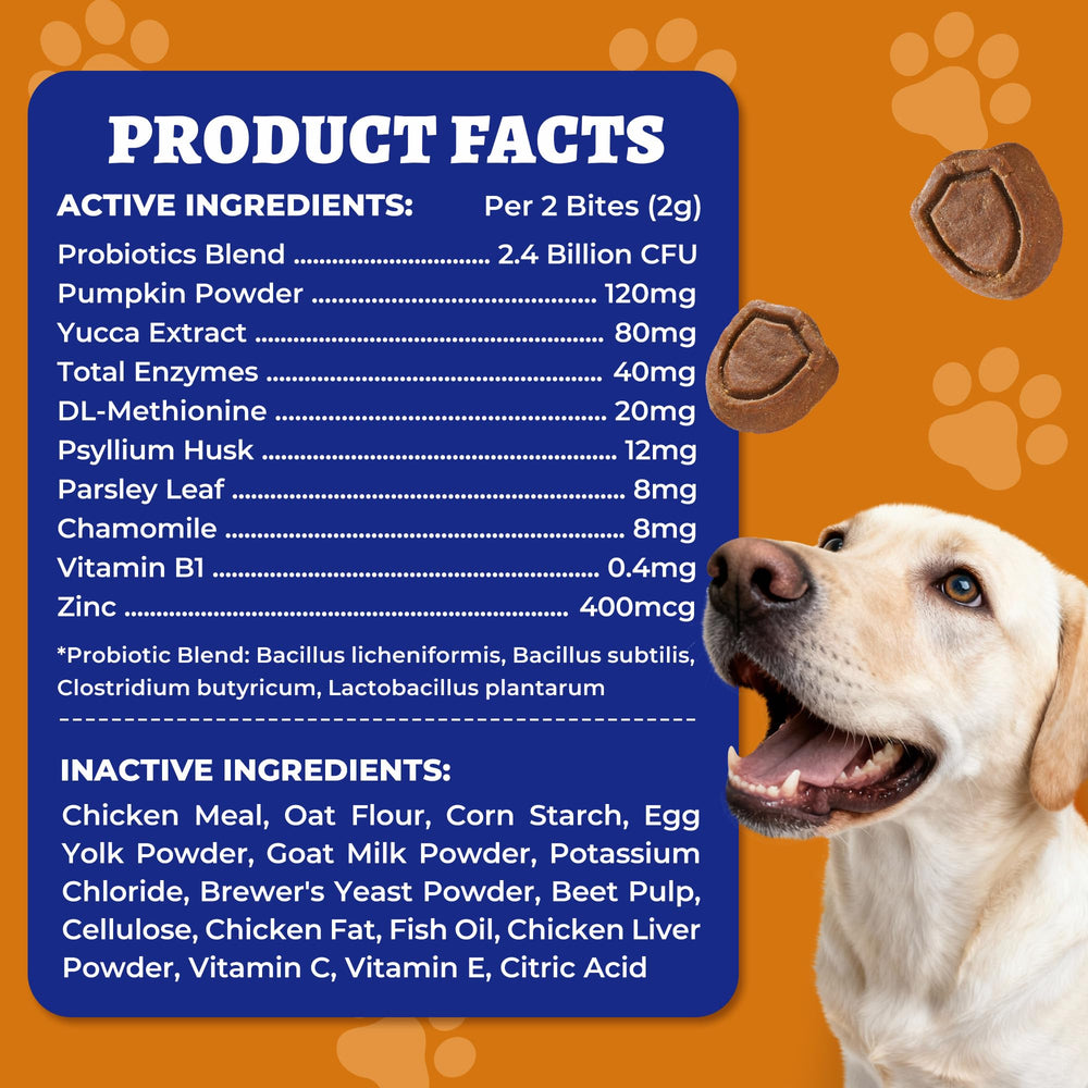 Wellix 260 Bites weight-based dosing chart for different dog sizes.