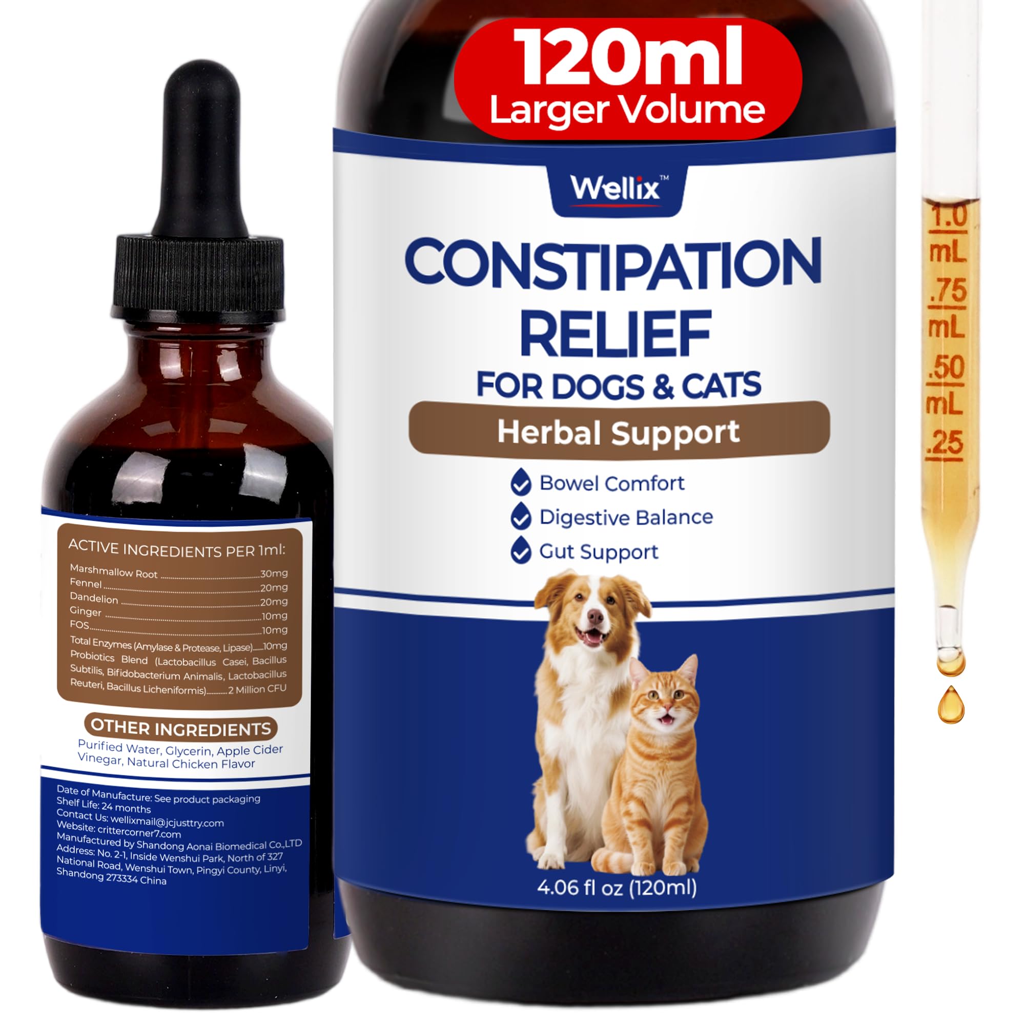Wellix botella para estreñimiento en gatos y perros, alivio suave y regularidad