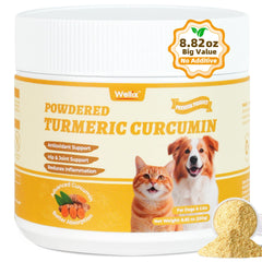Wellix cúrcuma para perros y gatos en bote de 250 g, apoyo a la movilidad.