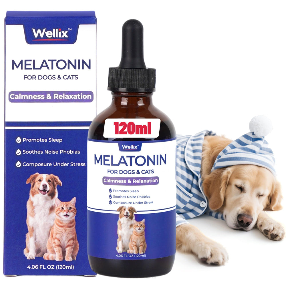 Wellix melatonina líquida para perros y gatos promueve sueño tranquilo.
