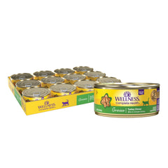 Wellness alimento húmedo sin granos para gato con pavo, ideal para hidratación diaria.