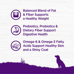 Etiqueta Wellness Complete Health sin maíz, trigo ni soja para perros.