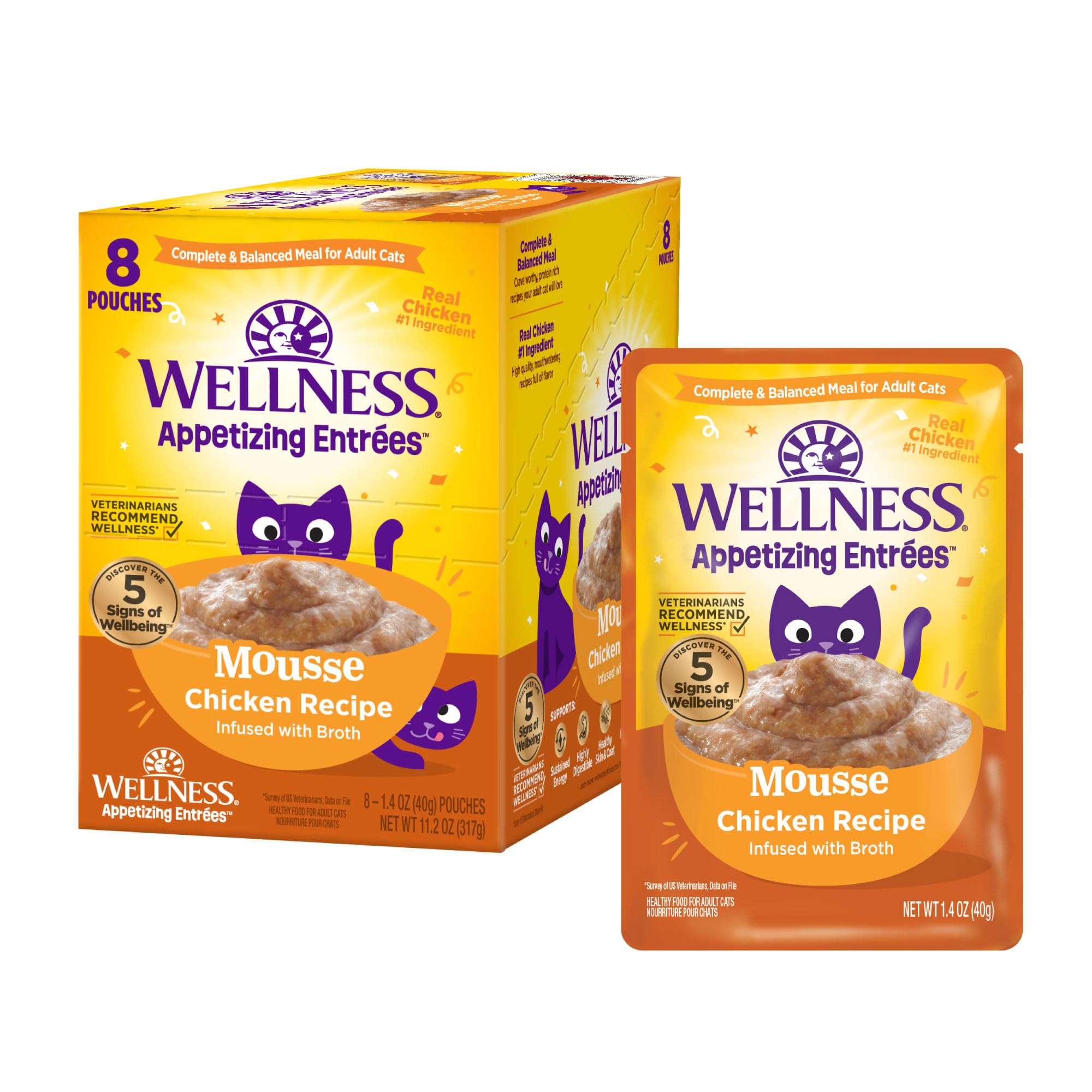 Wellness Appetizing Entrées Mousse Pollo: ingredientes reales para la nutrición diaria de tu gato.