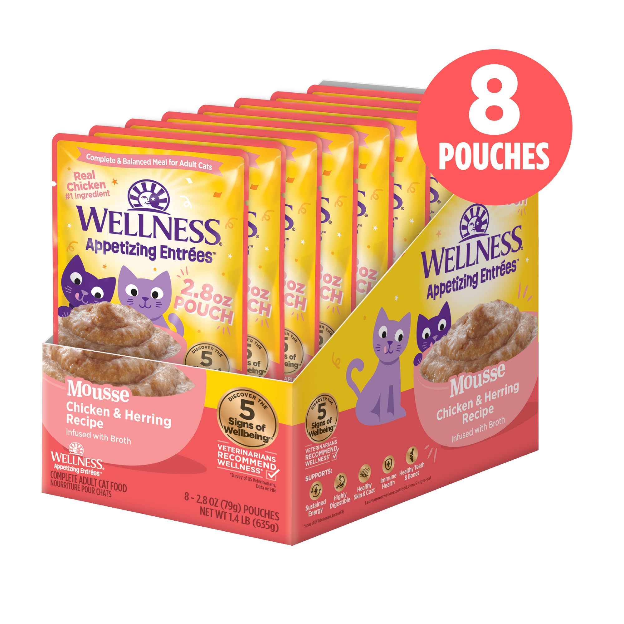 Wellness Appetizing Entrées Mousse: textura espumosa para gatos exigentes.