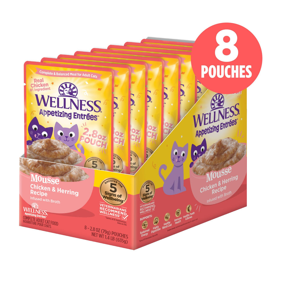 Wellness Appetizing Entrées Mousse: textura espumosa para gatos exigentes.