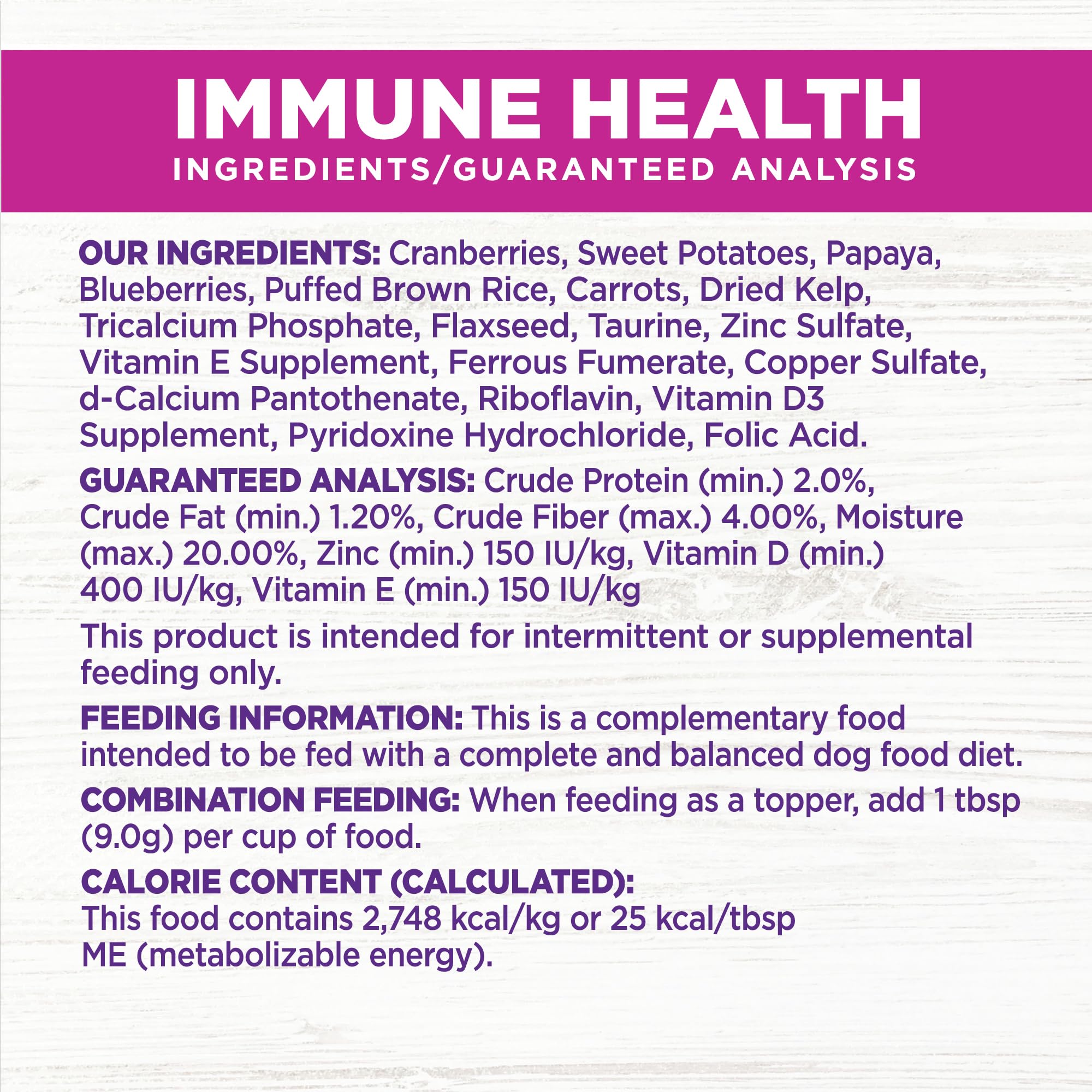 Wellness Bowl Boosters: zinc y vitamina E para apoyo diario.