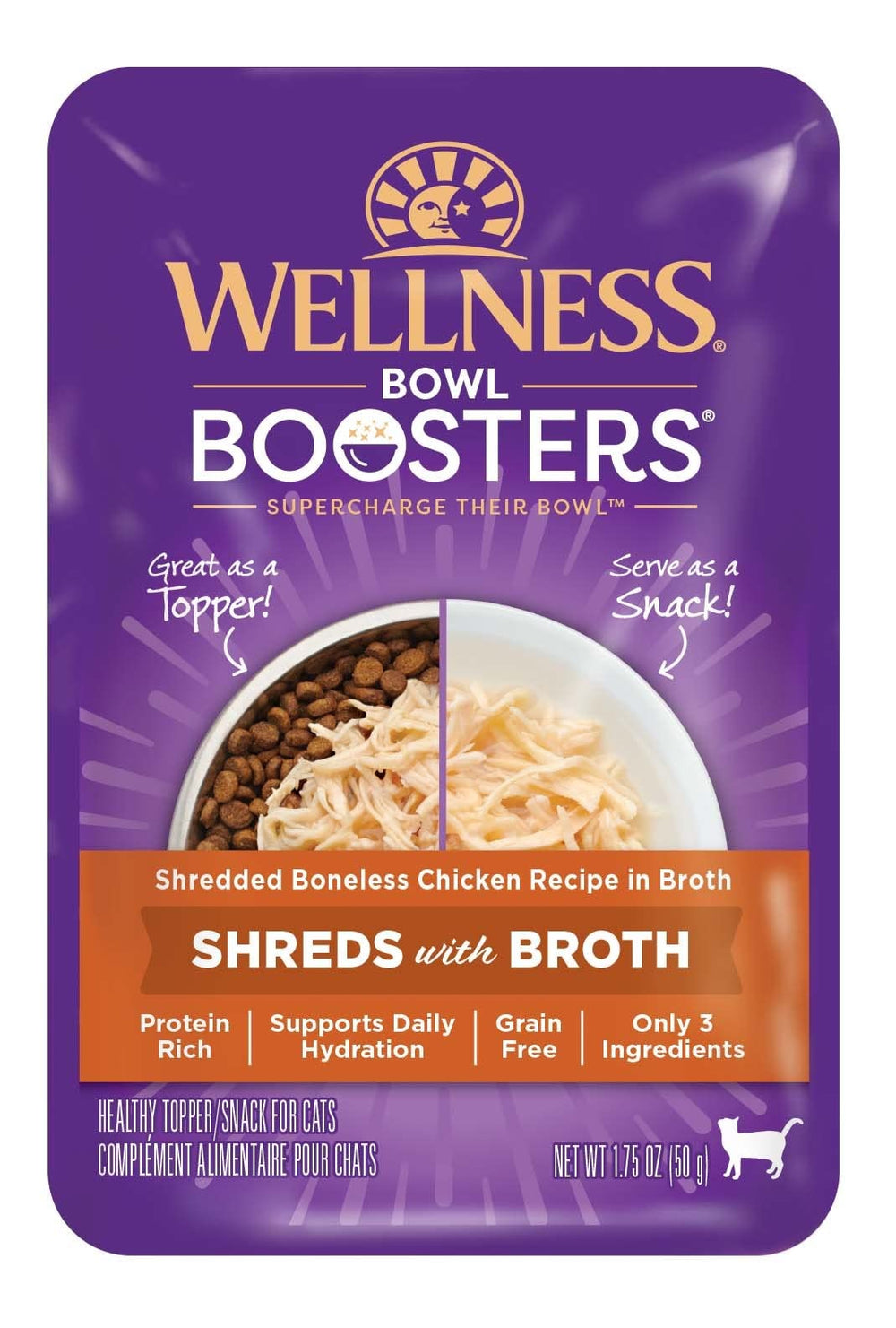 Wellness Bowl Boosters bolsa individual para complementar la comida del gato.