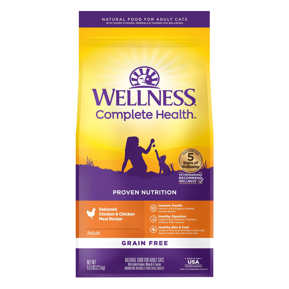 Wellness Complete Health croquetas para gato adulto sin granos, favorece pelaje brillante y energía