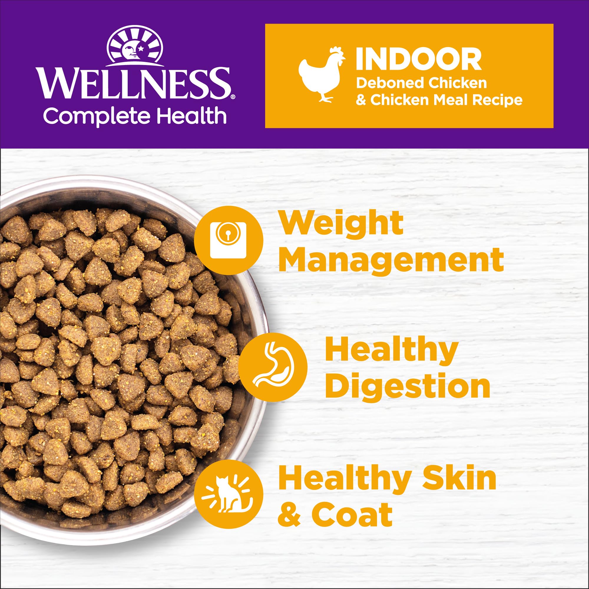 Wellness Complete Health ingredientes naturales de pollo para dieta equilibrada.